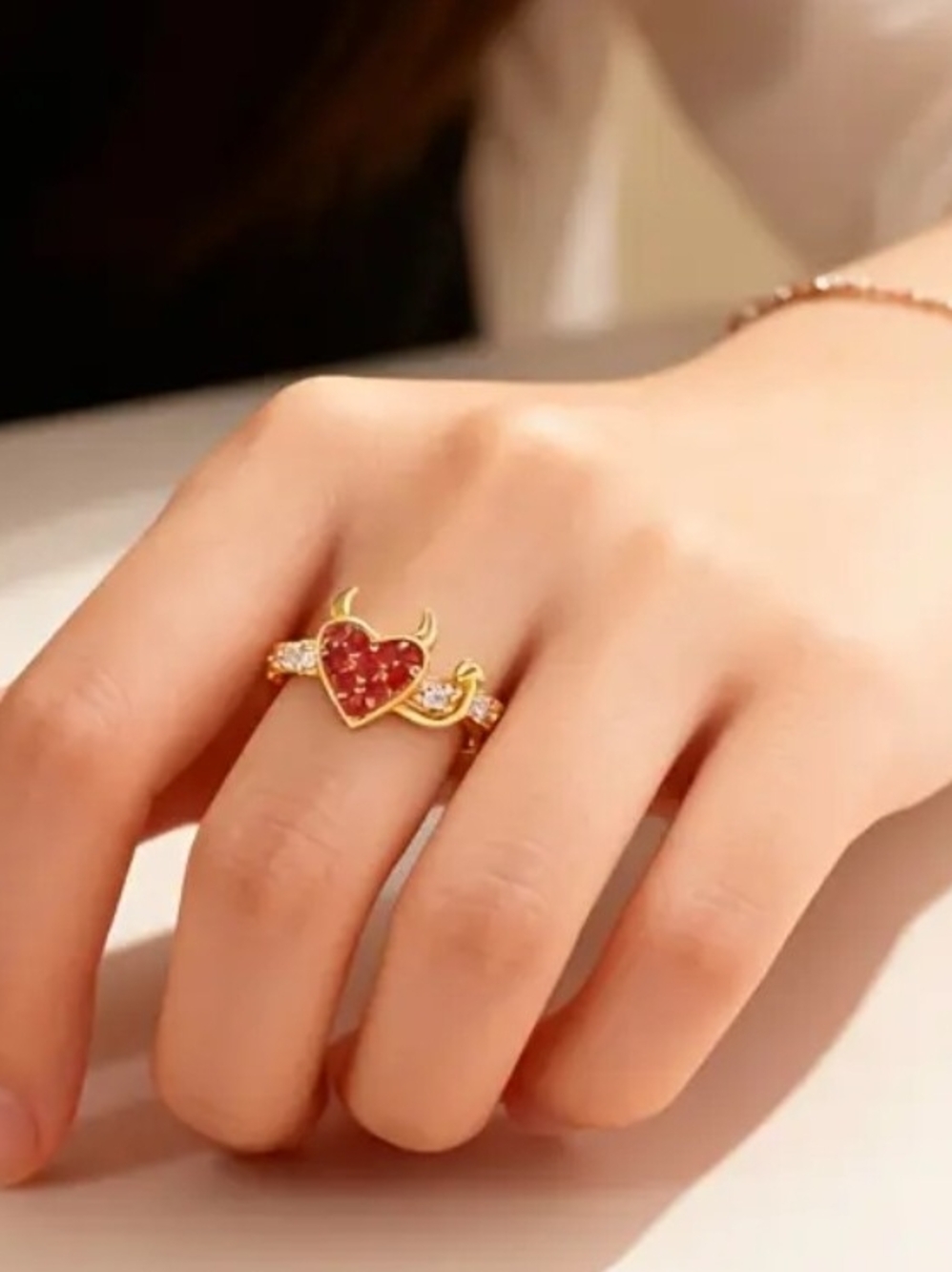 Red Heart Devil Ring - Elegant Women’s Fashion Jewelry